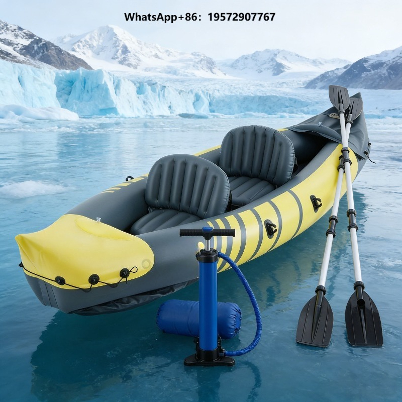 Fishing Kayak Paddle - ダブルシートインフレータブルフィッシングカヤック、湖や川でのアウトドアウォータースポーツ用パドル付きインフレータブルカヤックフィッシングカヌー